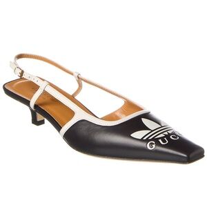 GUCCI X ADIDAS SIGNATURE LEATHER SLINGBACK PUMPS IN BLACK AND WHITE SIZE EU 39